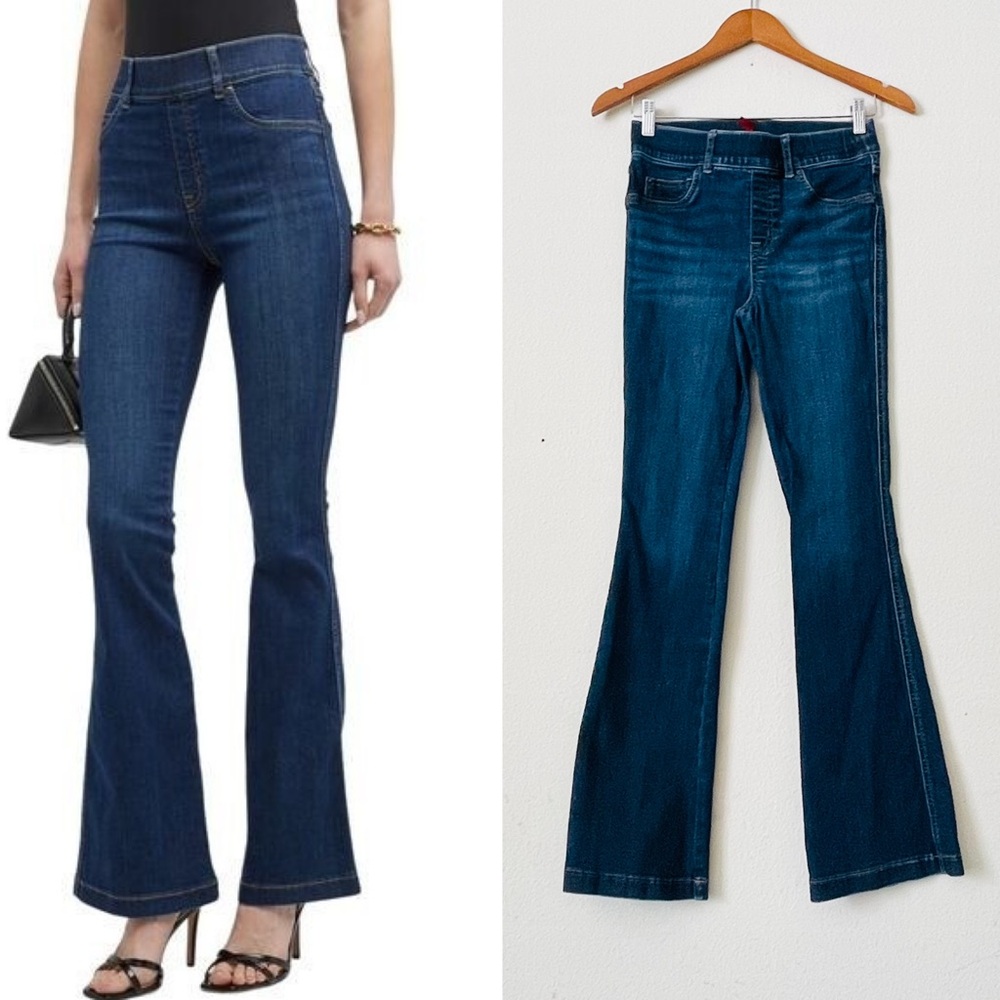 Spanx SMALL high rise distressed flare jeans